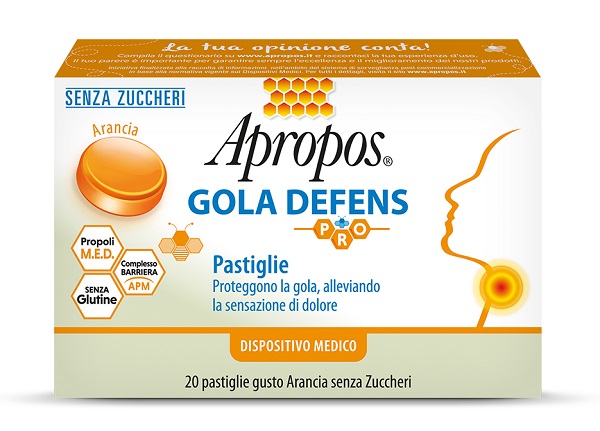 APROPOS GOLA DEFENS PRO 20 PASTIGLIE ARANCIA SENZA ZUCCHERO - farmachicca