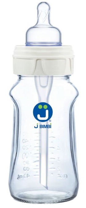 J BIMBI B FREE SUPER GLASS 260 ML BIBERON IN VETRO CON CANULA ANTICOLICHE E TETTARELLA IN SILICONE - farmachicca
