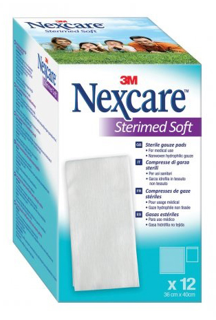 COMPRESSE DI GARZA STERILI NEXCARE STERIMED SOFT 18 X 40 CM  MULTILINGUAL 12 PEZZI - farmachicca