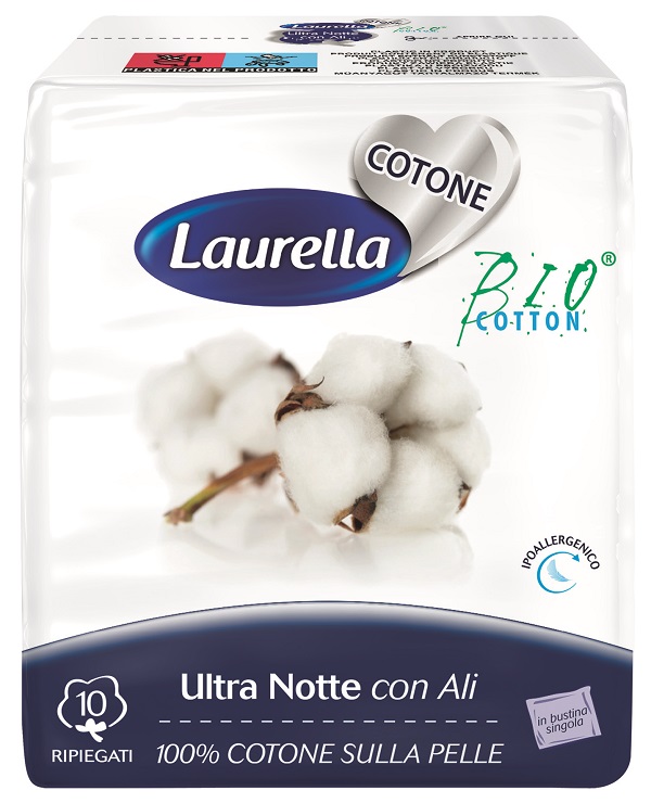 ASSORBENTE LAURELLA PER DONNA IN COTONE ULTRA ALI NOTTE 10 PEZZI - farmachicca