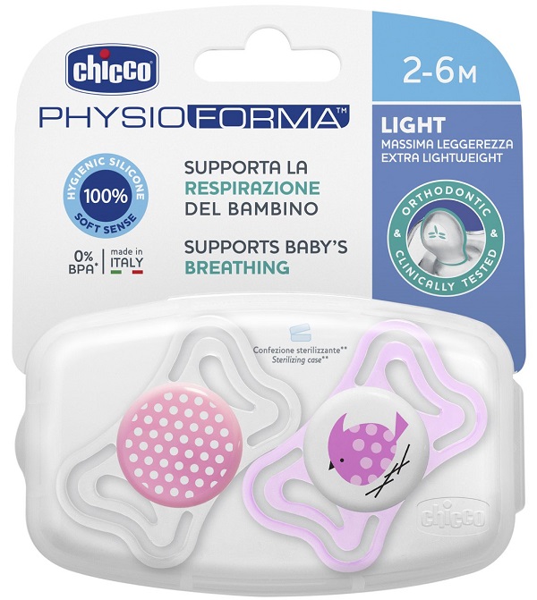 CHICCO SUCCHIETTO LIGHT GIRL SILICONE 2-6 MESI 2 PEZZI - farmachicca