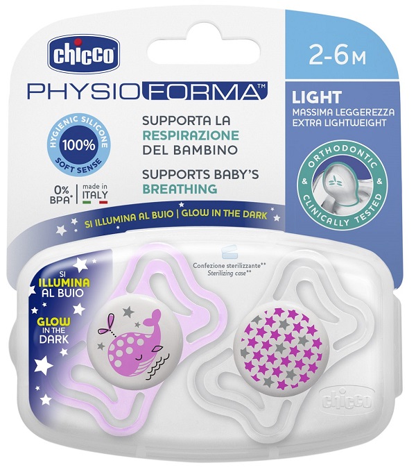 CHICCO SUCCHIETTO LIGHT LUMINOSO SILICONE 2-6 MESI 2 PEZZI - farmachicca