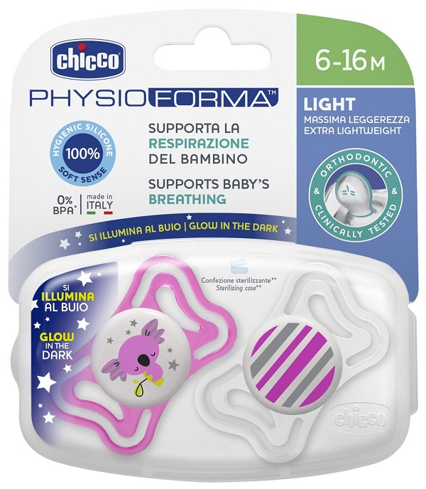 CHICCO SUCCHIETTO LIGHT LUMINOSO SILICONE 6-16 MESI 2 PEZZI - farmachicca