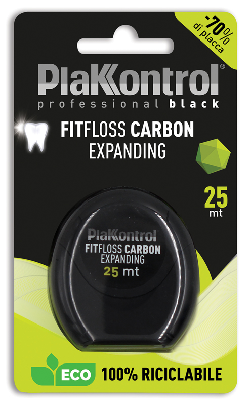 PLAKKONTROL PROFESSIONAL BLACK FITFLOSS CARBON EXPANDING FILO INTERDENTALE 25 METRI FRESH MINT - farmachicca