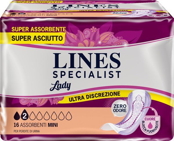 ASSORBENTI PER INCONTINENZA LINES SPECIALIST LADY MINI 16 PEZZI - farmachicca