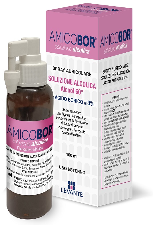 SOLUZIONE ALCOLICA PER IRRIGAZIONE DELL'ORECCHIO AMICOBOR 100 ML - farmachicca