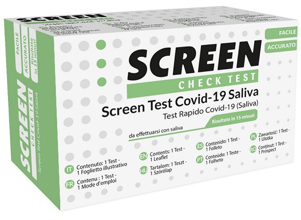 TEST ANTIGENICO RAPIDO COVID-19 SCREEN AUTODIAGNOSTICO DETERMINAZIONE QUALITATIVA ANTIGENI SARS-COV-2 IN CAMPIONI SALIVARI MEDIANTE IMMUNOCROMATOGRAFIA - farmachicca