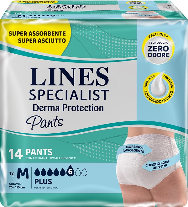 PANNOLONE PER INCONTINENZA LINES SPECIALIST DERMA PANTS PLUS M 14 PEZZI - farmachicca