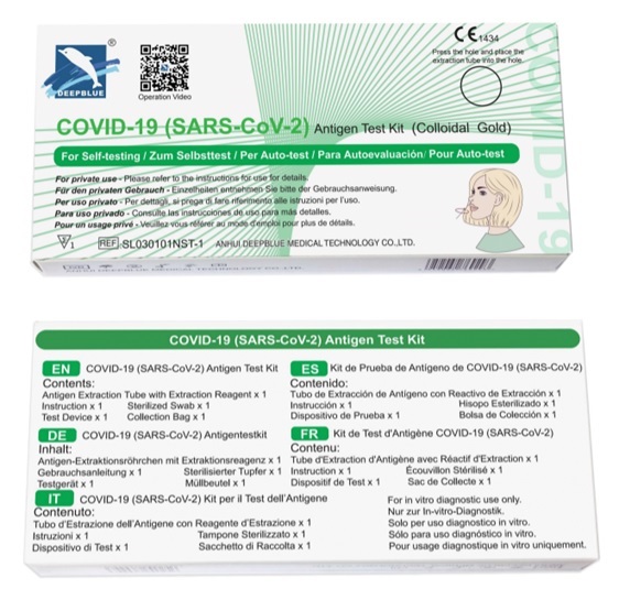TEST ANTIGENICO RAPIDO COVID-19 DEEPBLUE AUTODIAGNOSTICO DETERMINAZIONE QUALITATIVA ANTIGENI SARS-COV-2 IN TAMPONI NASALI MEDIANTE IMMUNOCROMATOGRAFIA - farmachicca