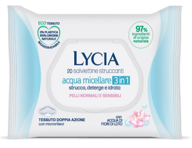 LYCIA SALVIETTINE STRUCCANTI ACQUA MICELLARE 3 IN 1 20 PEZZI - farmachicca