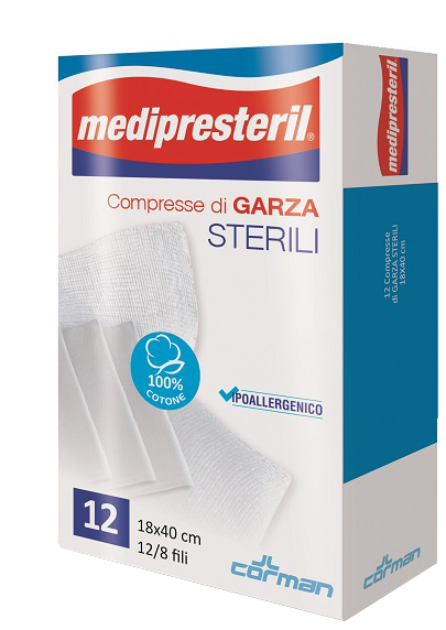 GARZA COMPRESSA MEDIPRESTERIL 12/8 FU 18X40CM 12 PEZZI - farmachicca
