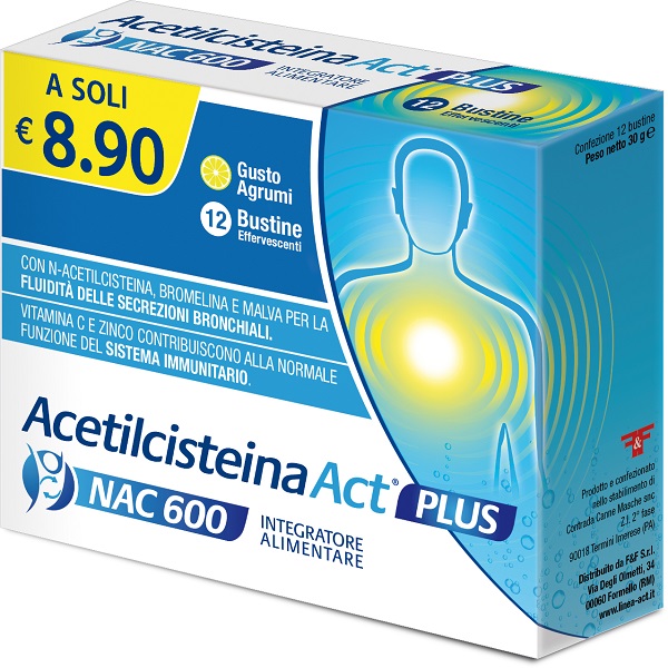ACETILCISTEINA ACT PLUS NAC 600 12 BUSTINE EFFERVESCENTI AGRUMI - farmachicca