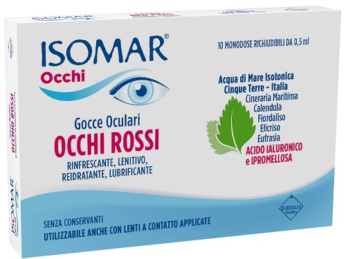 ISOMAR OCCHI ROSSI GOCCE OCULARI ACIDO IALURONICO 0,20% 10 FLACONCINI - farmachicca